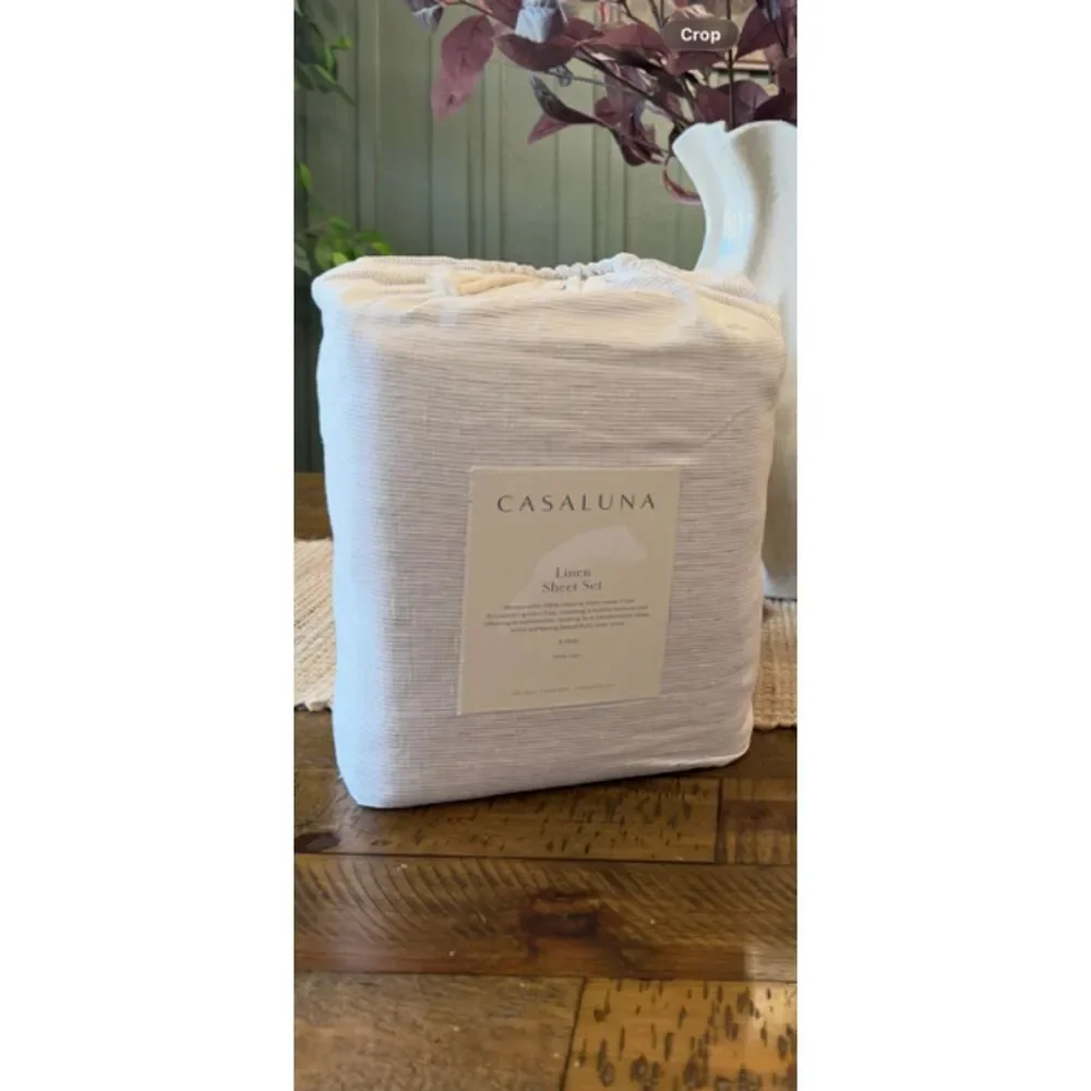 King 100% Linen Sheet Set Dark Gray Micro Stripe - Casaluna